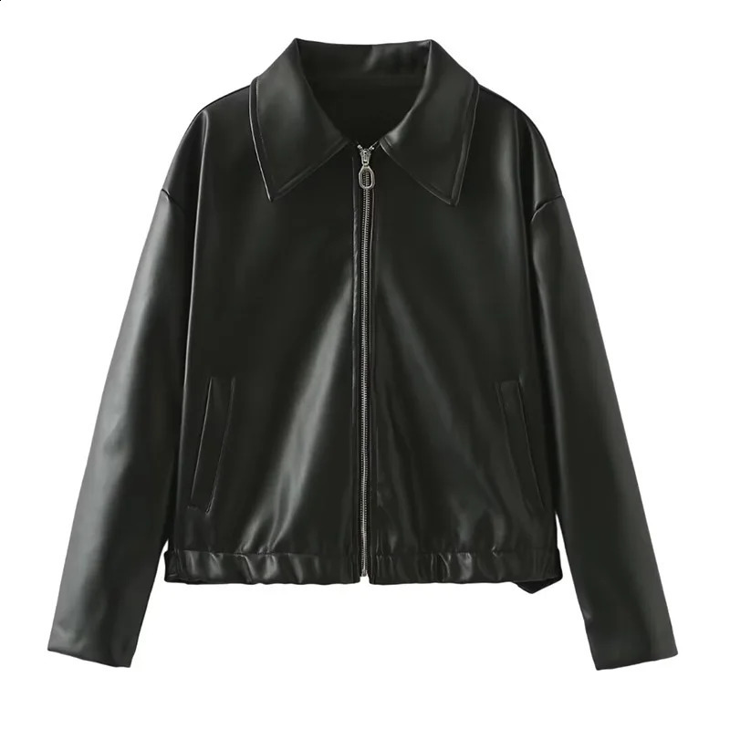 Womens Winter Jacket Women Vintage Faux Leather Coat Fashion Lapel Collar Long Sleeve Pu Overcoat Female Casual Tops Clothing 240813