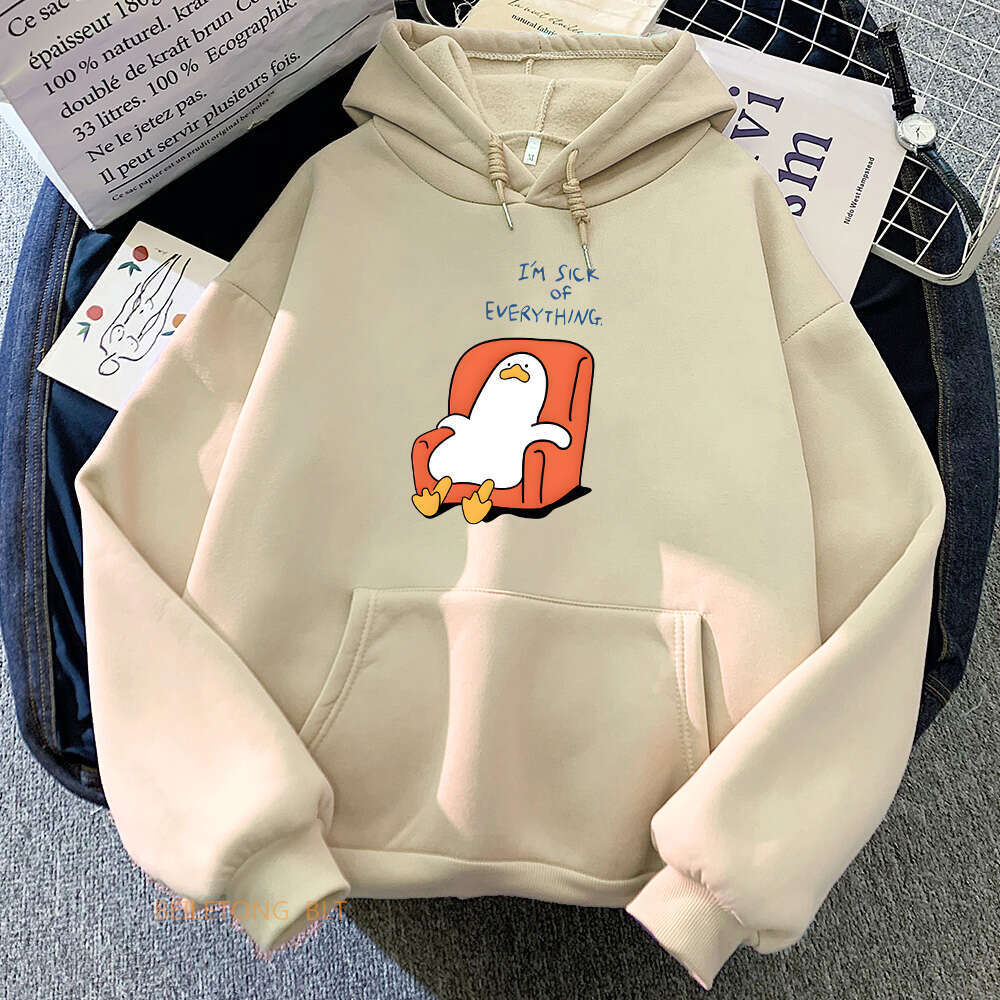 SICK I'M EVERYHING Funny Duck Cartoon Hoodies Men Casual Sweatshirts for Women Winter Fleece Haruku Plus Size Street Hoody