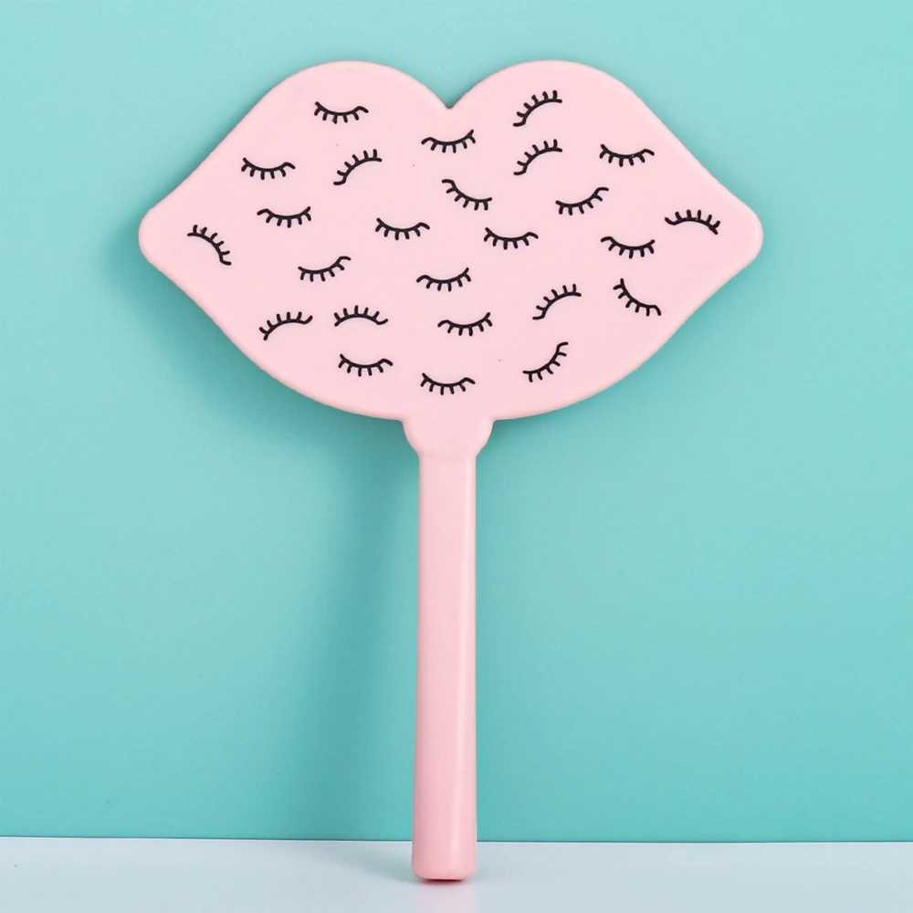 1 lip shaped handheld mirror with eyelashes suitable for compact makeup mirrors in pink/black/white salons W240813