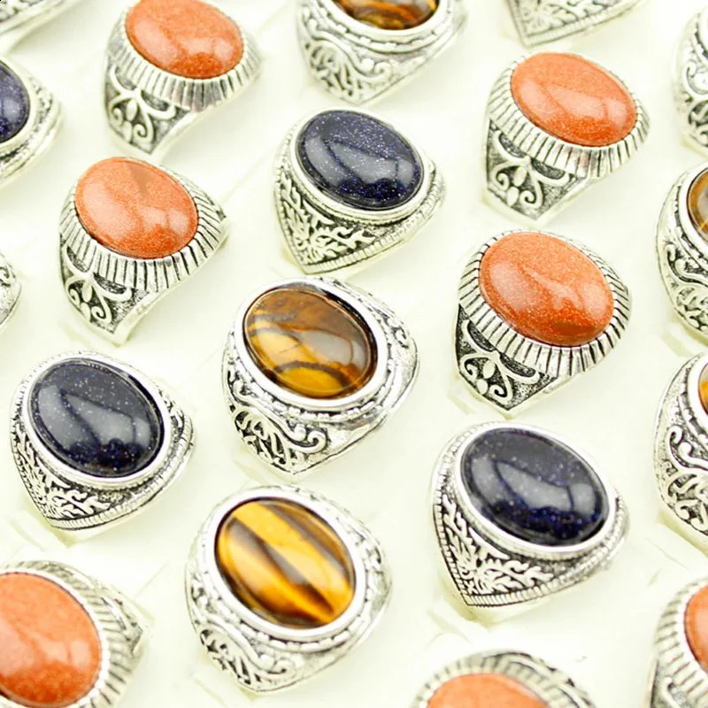12 Pieceslot Mix Fashion Ring Jewelry Gold Color Retro Oval Colorful Glass Bohemian for Women Party Factory Price 240813