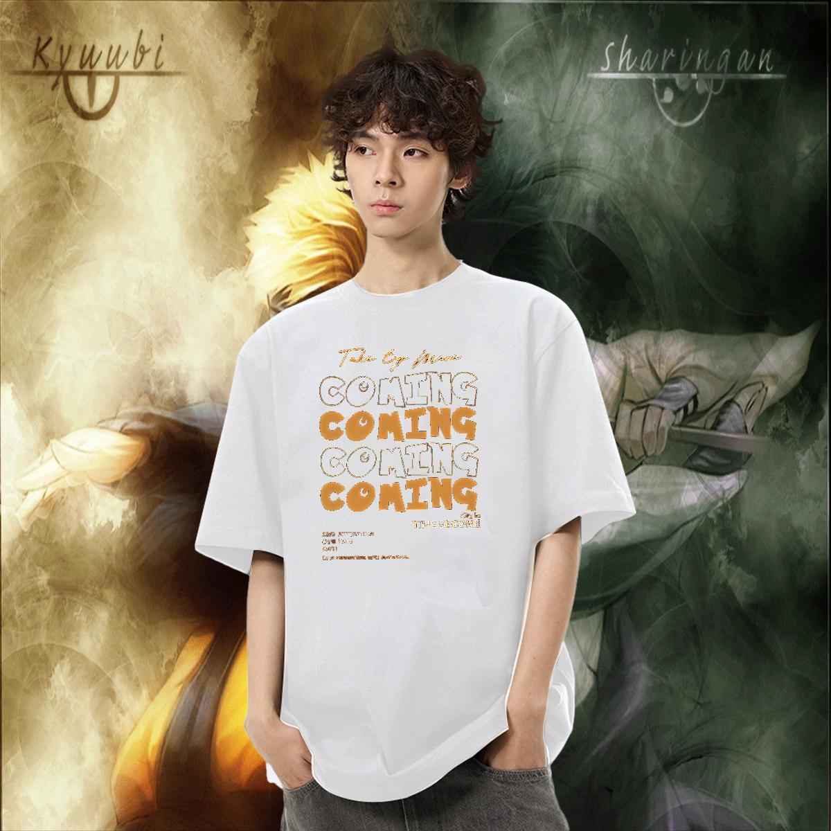 Classic Tshirts Anime Printing Street 230g Cotton Custom Cartoon Short Sleeve O-Neck letter Men T Shirts 2024 New Clothes