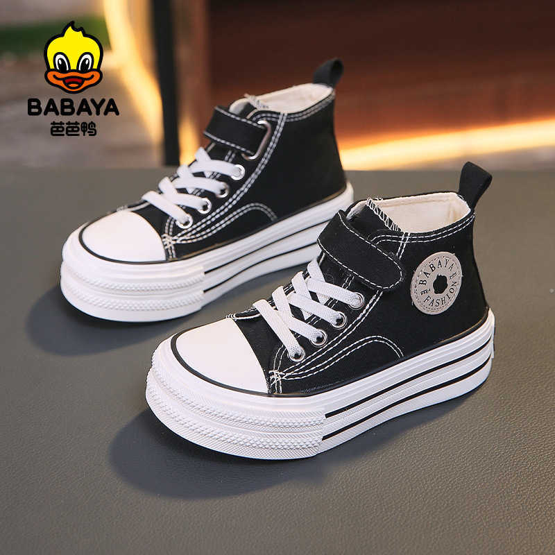 Sneakers Baba Duck Childrens High Top Board Shoes 2024 Spring and Autumn New Canvas Casual Shoes Casual Shoes for Elementary School Students Canvas Sh