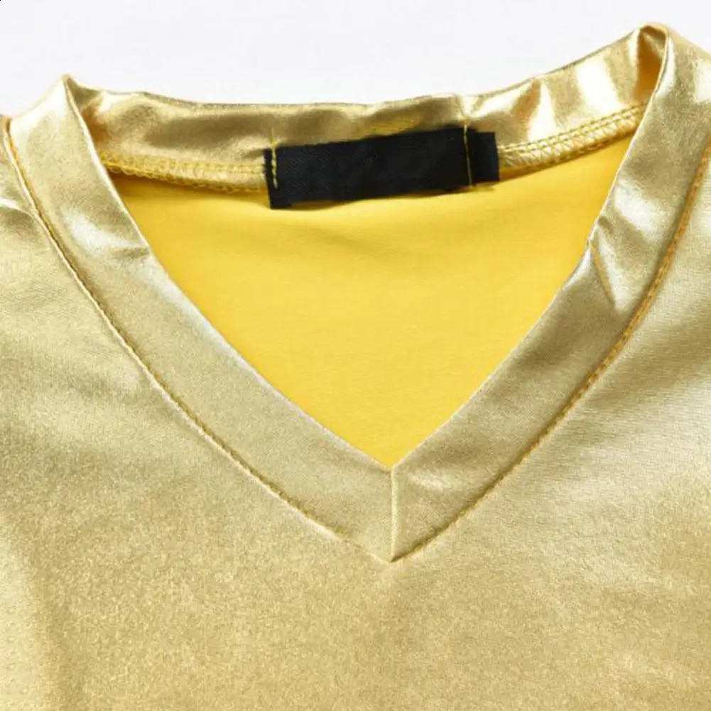 Men T-shirt Glossy Appearance Solid Color Long Sleeve Top V Neck Slim Fit T-shirt Nightclub Party Performance Costumes for Home 240814