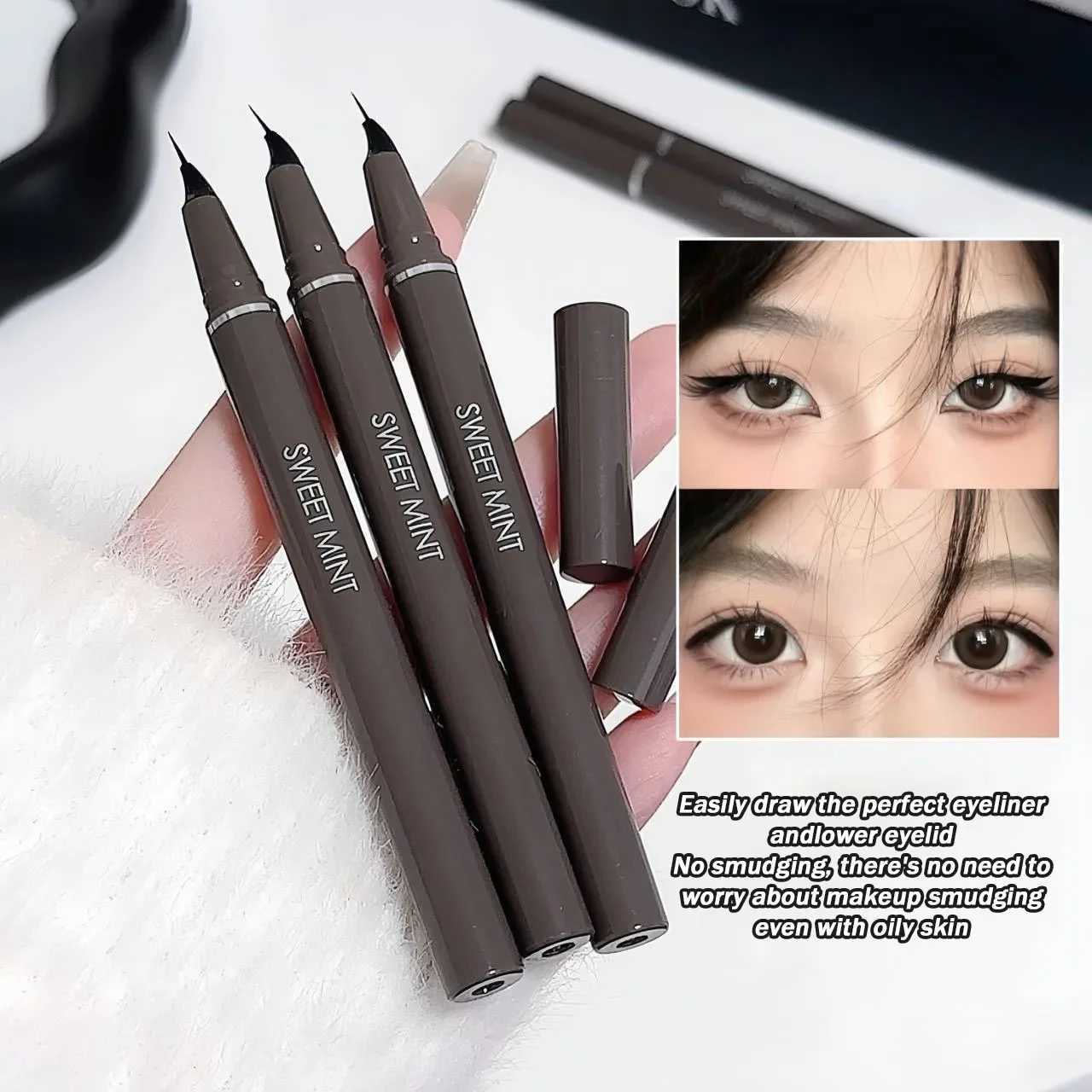 Quick Dry Liquid Eyeliner Curved Pen Tip Easy To Draw Fine Lower Eyelash Eyelid Pencil Smooth Eye Liner Waterproof Cosmetics Y240813