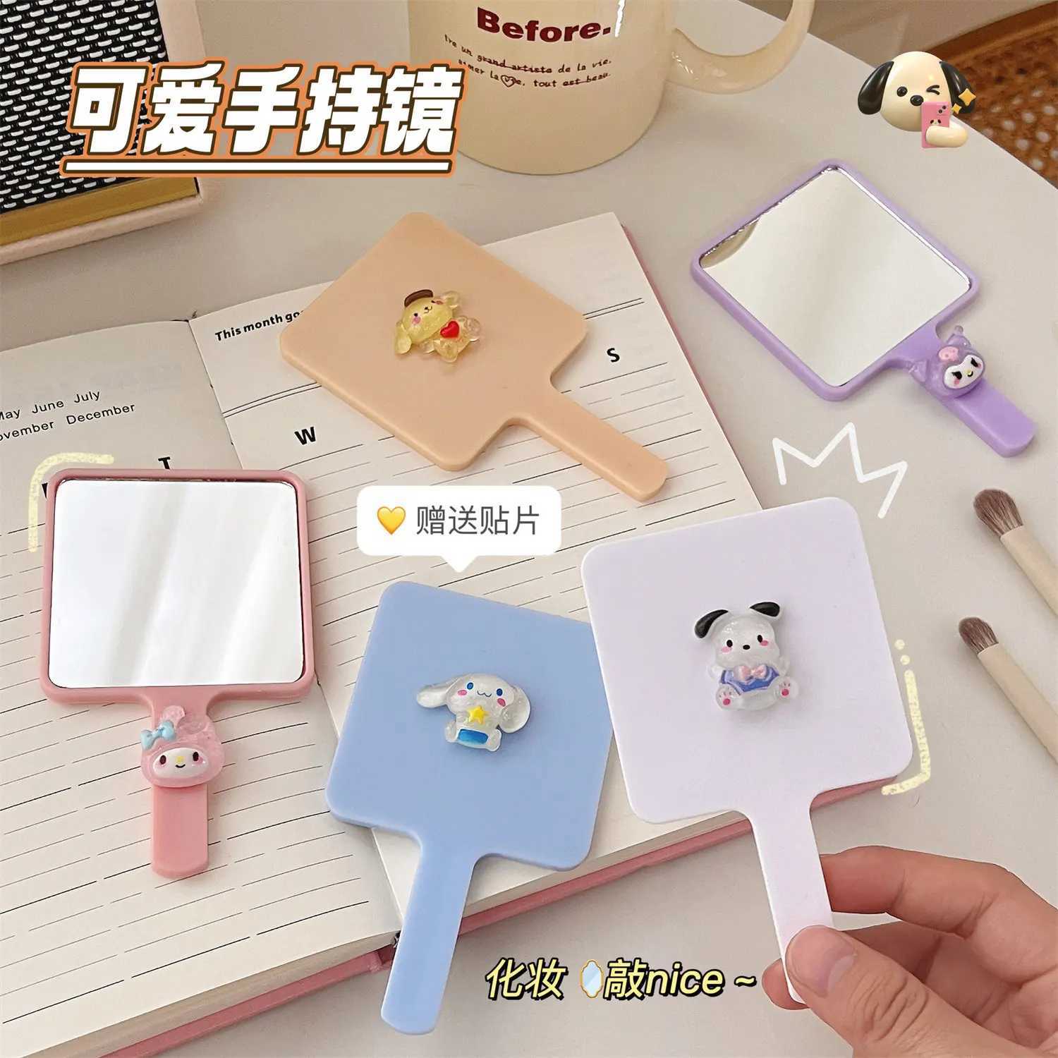 Makeup mirror handheld makeup mirror cartoon square makeup mirror with handheld mirror mini portable mirror W240813
