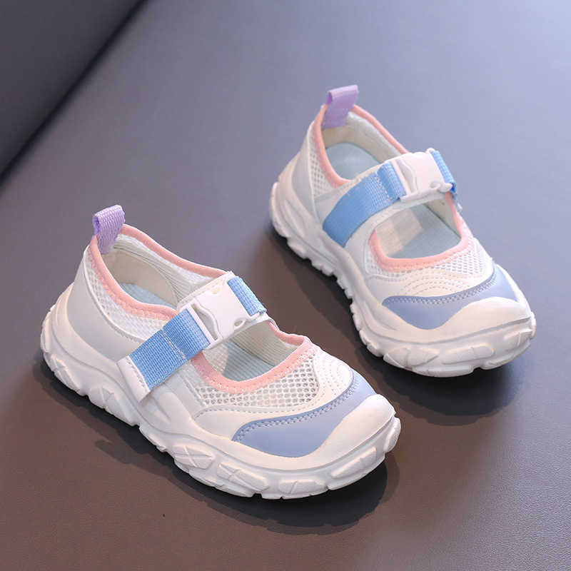 Sneakers Childrens color blocked sports shoes 2024 summer new single mesh hollow shallow mouth casual shoes for boys medium and large childrens mesh s