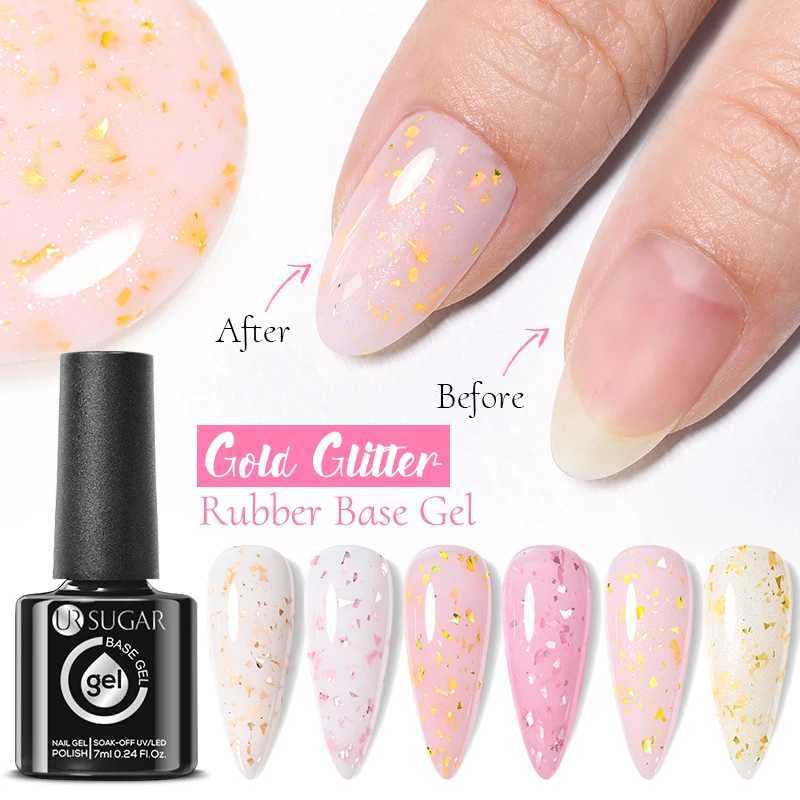 UR SUGAR 7ml Silver Glitter Flakes Rubber Base Gel Polish Milky White Jelly Color Soak Off UV LED Nail Art VarnishM240814