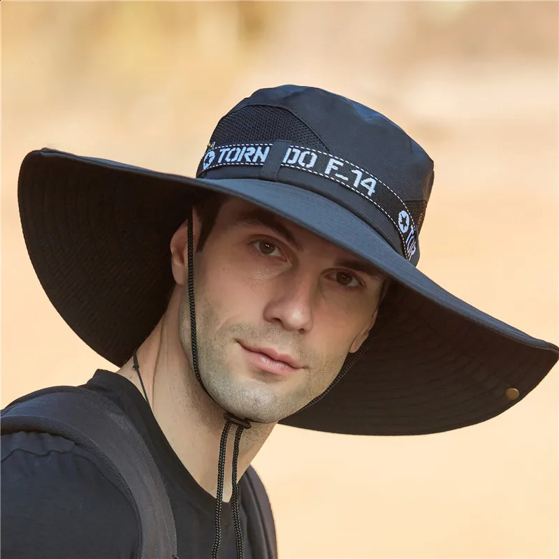 Summer bucket hat mens breathable hiking UV resistant sun womens outdoor fishing wide brown cowboy 240812