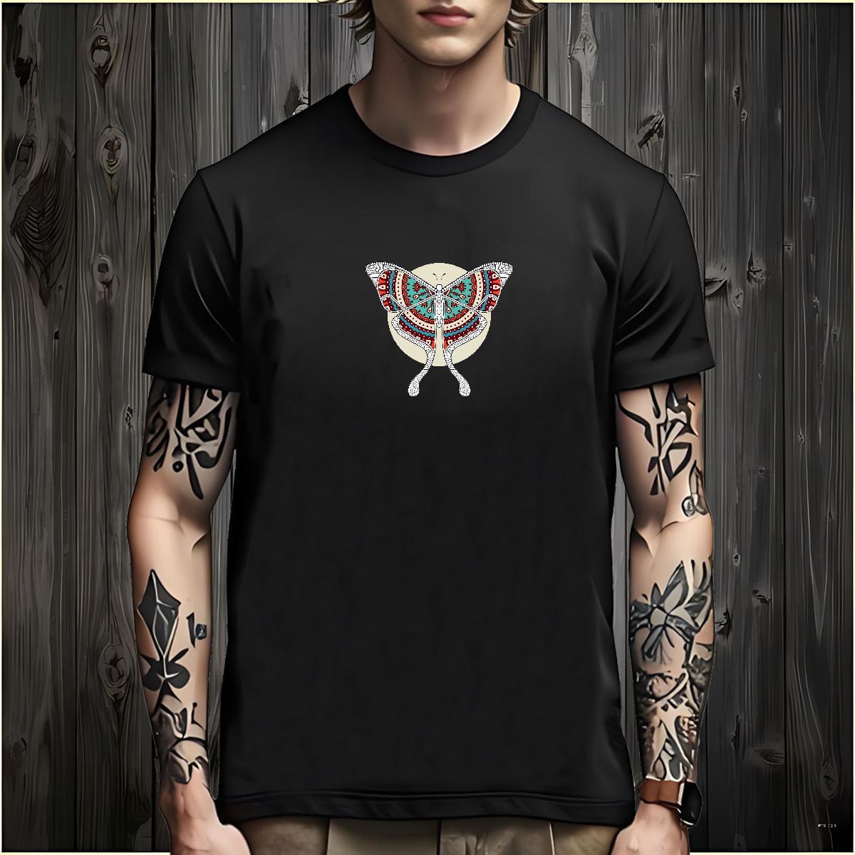 Classic T-Shirts for Men Butterfly O-Neck Short Sleeve Street Wear Anime 230g Pure Cotton Men Tops Tees 2024 Tees Shirts