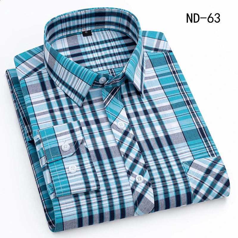 Cotton Plaid Shirts For Man Long Sleeve Single Pocket Regular Fit Soft Easy Care Classic Dress Casual Shirts Man Clothing 240814