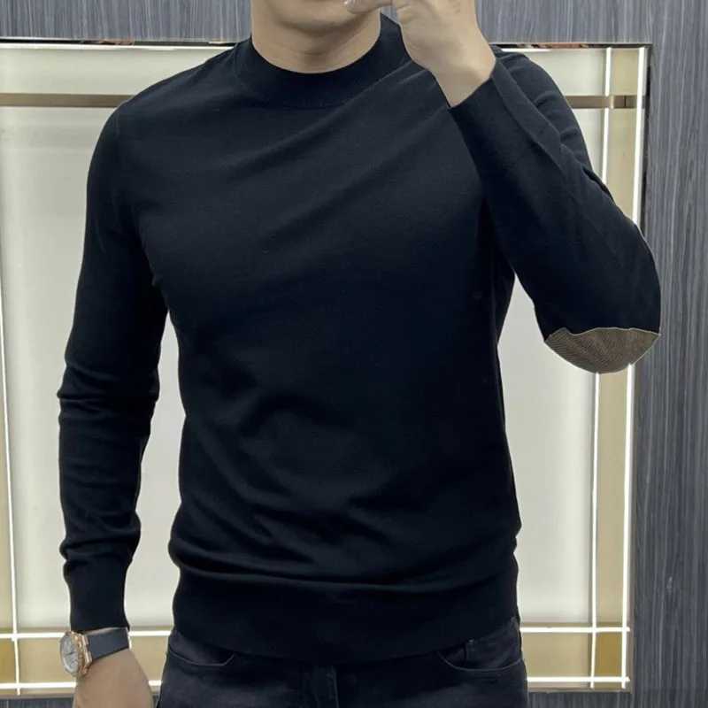 Autumn and Winter Mens New Fashion Casual Solid Color Korean Fit Round Neck Long Sleeve Comfortable Fit Versatile T-shirtM240814