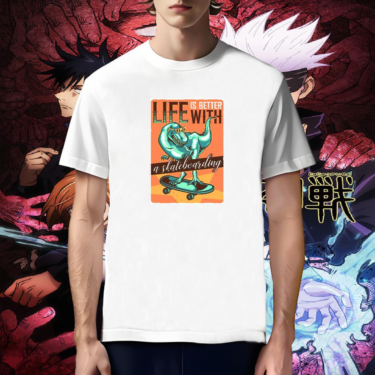 Unisex T-Shirts for Men dinosaur Breathable Crew Neck Spring Summer Plus Size Custom 100% Cotton 230g Men Clothes T-Shirt Casual New Tshirts