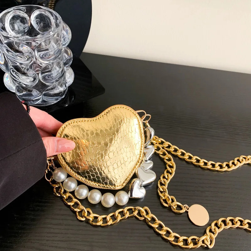 Super Mini Love Heart Shape Evening Bag Women Shoulder Bag Clutch Bag Evening Ladies Handbags Chain Shoulder Party Wedding Purse 240813