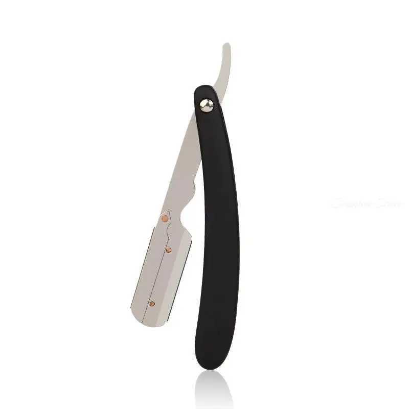 Manual Mens Shaving Razor Haircut Eyebrow Knife Frame Stainless Steel Straight Razor Holder Barber Tools Free 10pcs BladesM240814