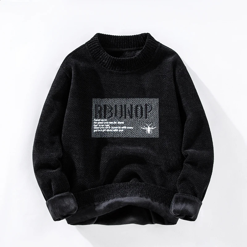 Mens Round Neck Solid Color Thick Sweater Autumn and Winter Fashion Handsome Printed Letter Long Sleeved Loose Knitted Tops 240821