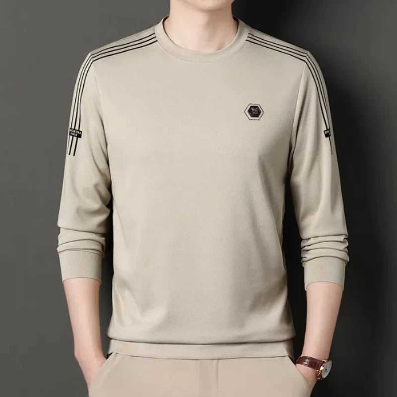 Fashion Male Clothes New Basic Striped Long Sleeve T-Shirt Spring Autumn Men Solid Versatile O-Neck Business Casual Loose TopsM240814