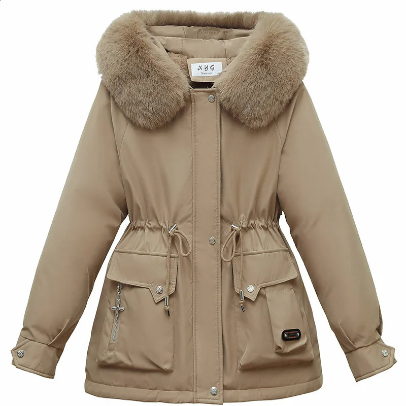 2024 Women Parka Fashion Winter Jacket Fur Collar Warm Snow Wear Padded Clothes Coat Wool Liner Hooded Parkas 240813