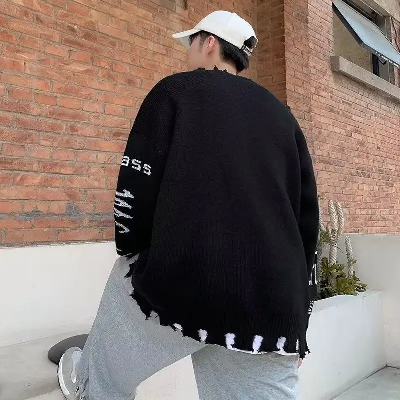 Y2k motorcycle style mens sweater Harajuku Gothic hip-hop knit pull off Korean fashion streetwear sweater 240829