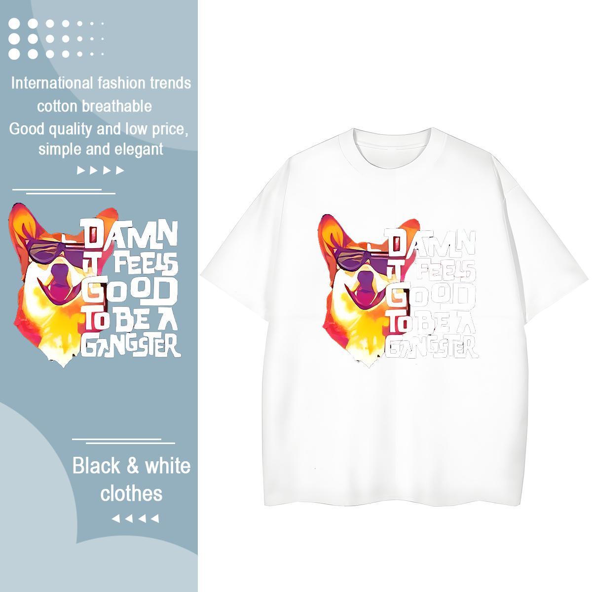 Loose Fit T-Shirts dog Breathable Crew Neck Anime Printing Street Cartoon Print 230g 100% Cotton Men Tees Fashion Polos