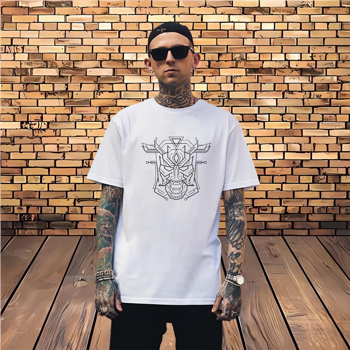 Man T Shirts 230g Cotton Lines Street wear Hip Hop Crew Neck Plus Size Cartoon Men Tees Fashion Loose Tee Shirt