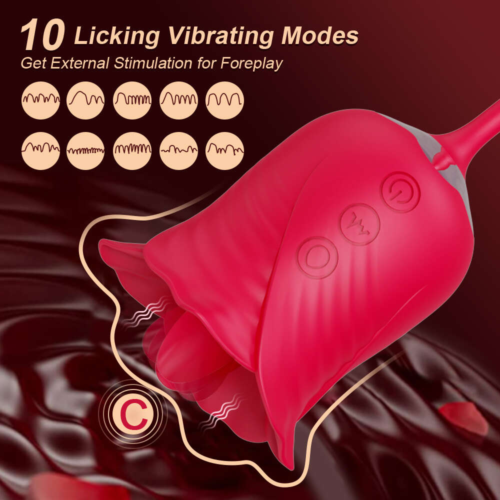 Rose-Thrusting Sucking Tongue Licking Clitoral G Spot Double Head Vibrator Anal Licking Clitoral Teasing Telescopic Masturbation
