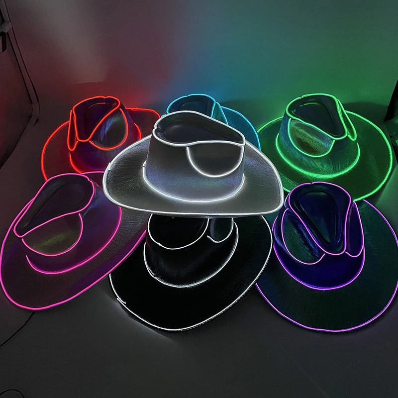 Party LED Fluorescent Color Cowboy Hat Club Nightclub Disco Western Cowboy Hat Luminous Cowboy Hat Role Playing Festival Decoration 240808