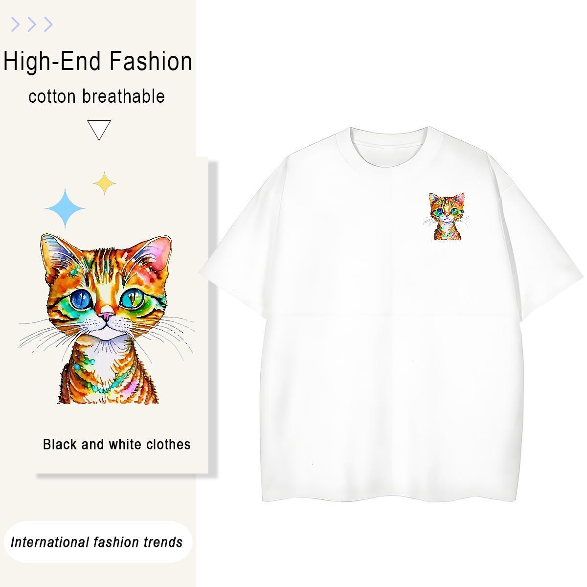 T shirt 230g 100% Cotton cat Home Outdoor Breathable Soft Custom Anime Men Clothes T-Shirt Free Shipping Loose Fit Polos