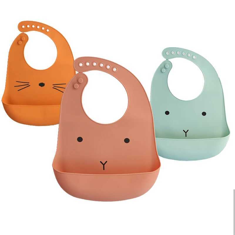 Bibs Burp Cloths Waterproof Baby Silicone Bibs Cute Cartoon Printed Kids Girl Boy Adjustable Children Bib Baby Lunch Feeding Stuff Baby ApronL4812