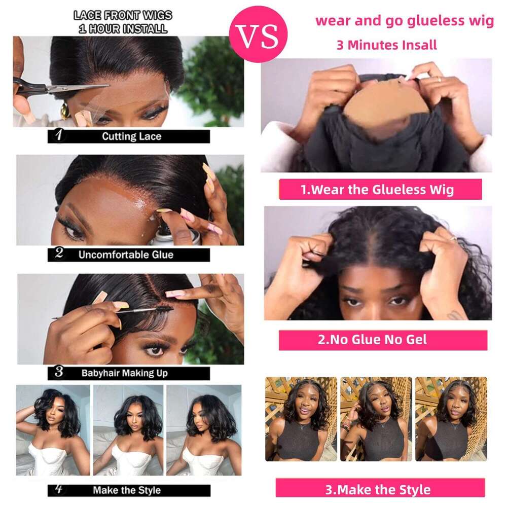 Wear And Go Glueless Bob Wig 100% Human Hair For Black Women 4X4 Body Wave Closure Pre Plucked Wigs