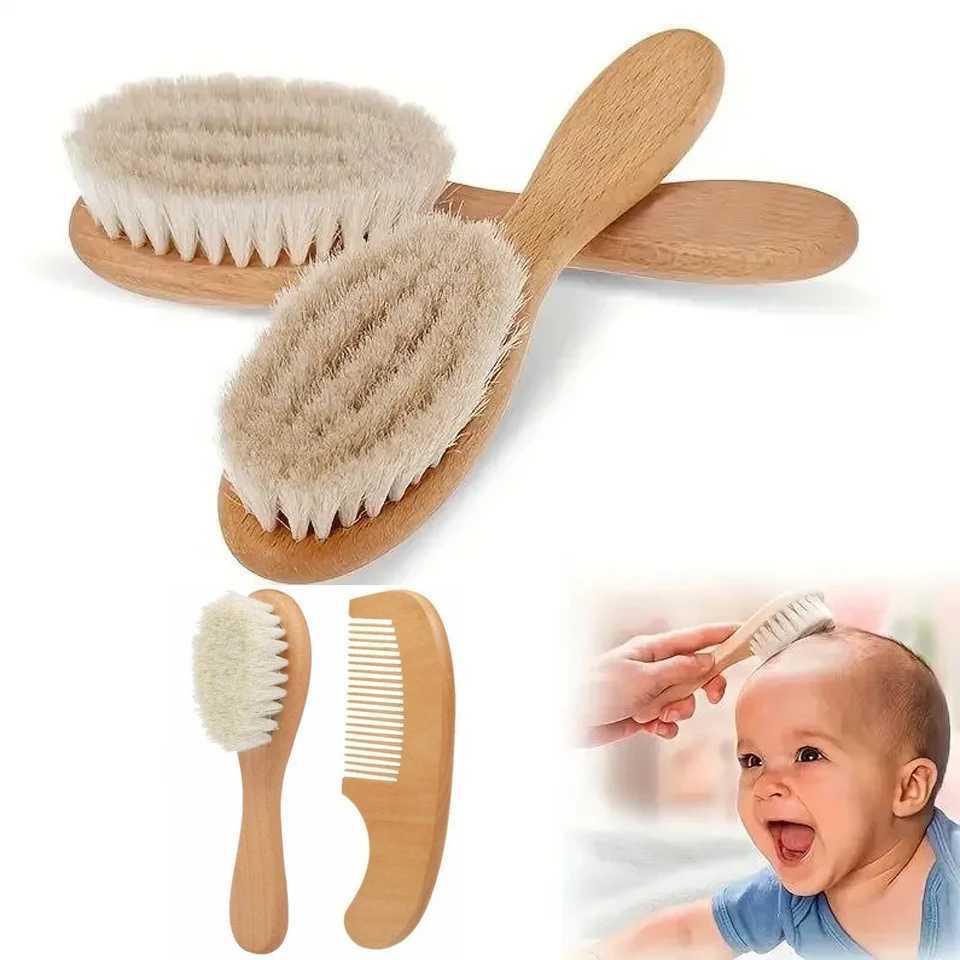 2 pieces of baby care hair brush beech soft wool wooden comb newborn massage comb baby shower and gift baby sleep soothing bed W240813