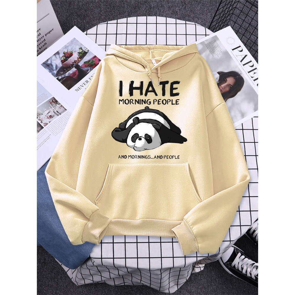 Panda Lazy I Hate Morning People Prints Hoody Woman Casual Hoodies Plus Size Sweatshirt Haruku Girl Autumn Warm Sudaderas Tops