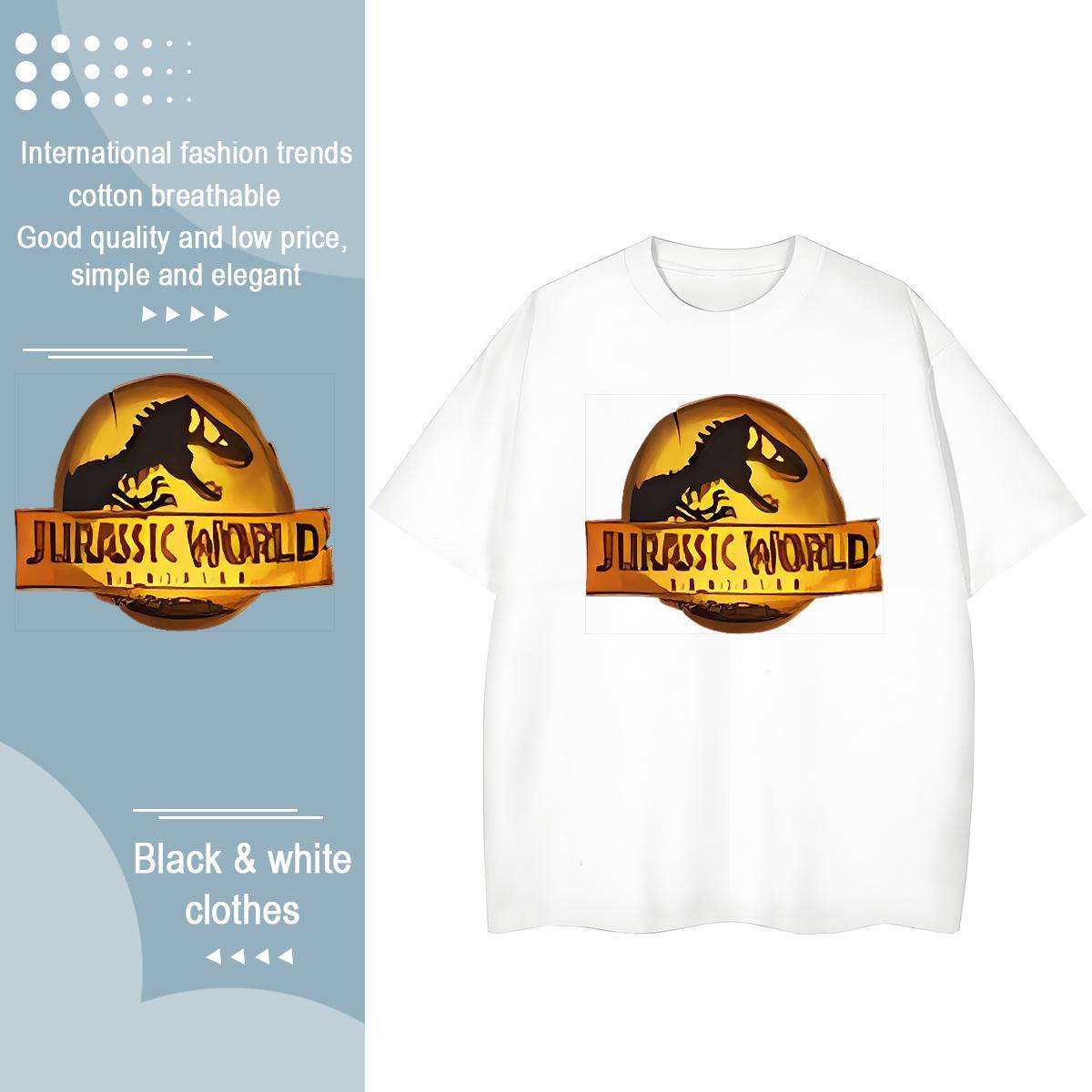 Popular T-Shirts dinosaur O Neck Short Sleeves High Street Hip Hop Oversized 230g Pure Cotton Men Clothes T-Shirt Fashion Casual Clothings