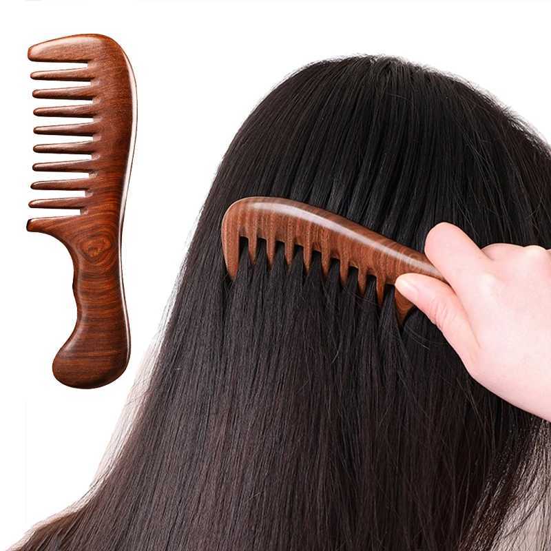 1 natural sandalwood comb anti-static wooden comb massager long and wide teeth exfoliating sandalwood comb hair care gift W240813