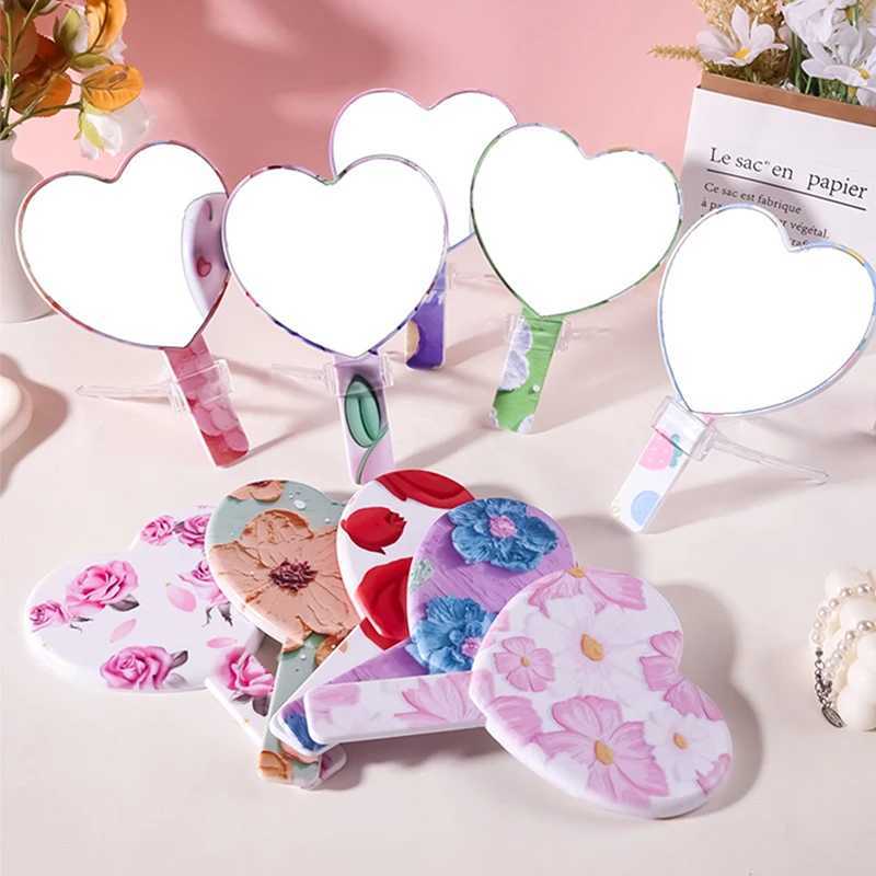 Travel portable handheld makeup mirror flower shaped love mini desktop makeup mirror 7-style beauty mirror W240813