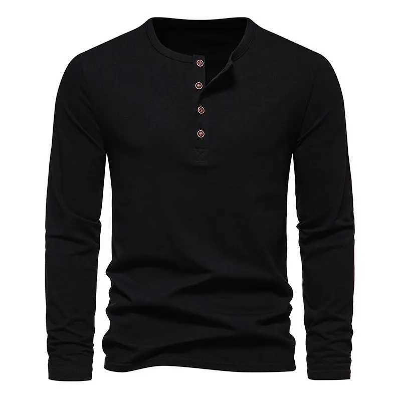 Autumn Mens Long Sleeve T Shirt Fashion Henry Collar Tops Tees Men Solid Color Casual Streetwear High Quality Tshirt For ManM240814