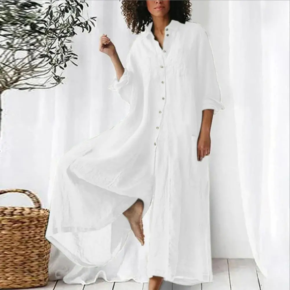 Women Jumpsuit Spring Summer Turndown Collar Loose Cotton Linen Breathable Casual Wide Legs Pants Long Romper Daily Wear 240813
