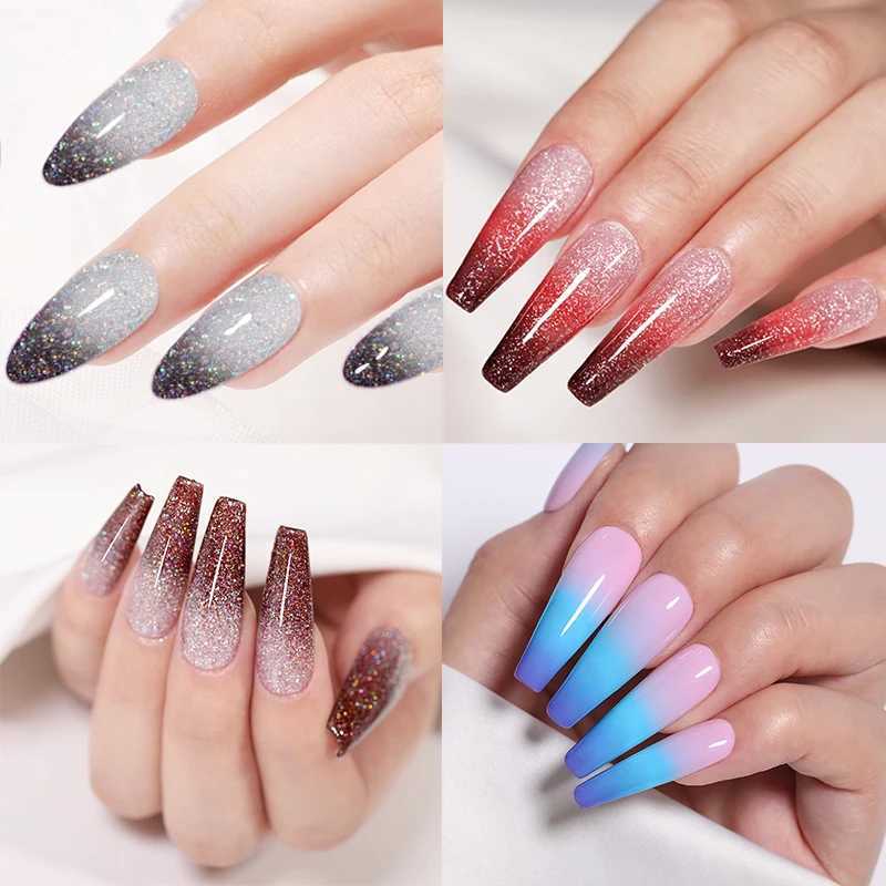 UR SUGAR 7.5ml Thermal Laser Glitter Gel Semi Permanent Soak Off UV Gel Temperature Color Change Sequins Nail Art VarnishM240814