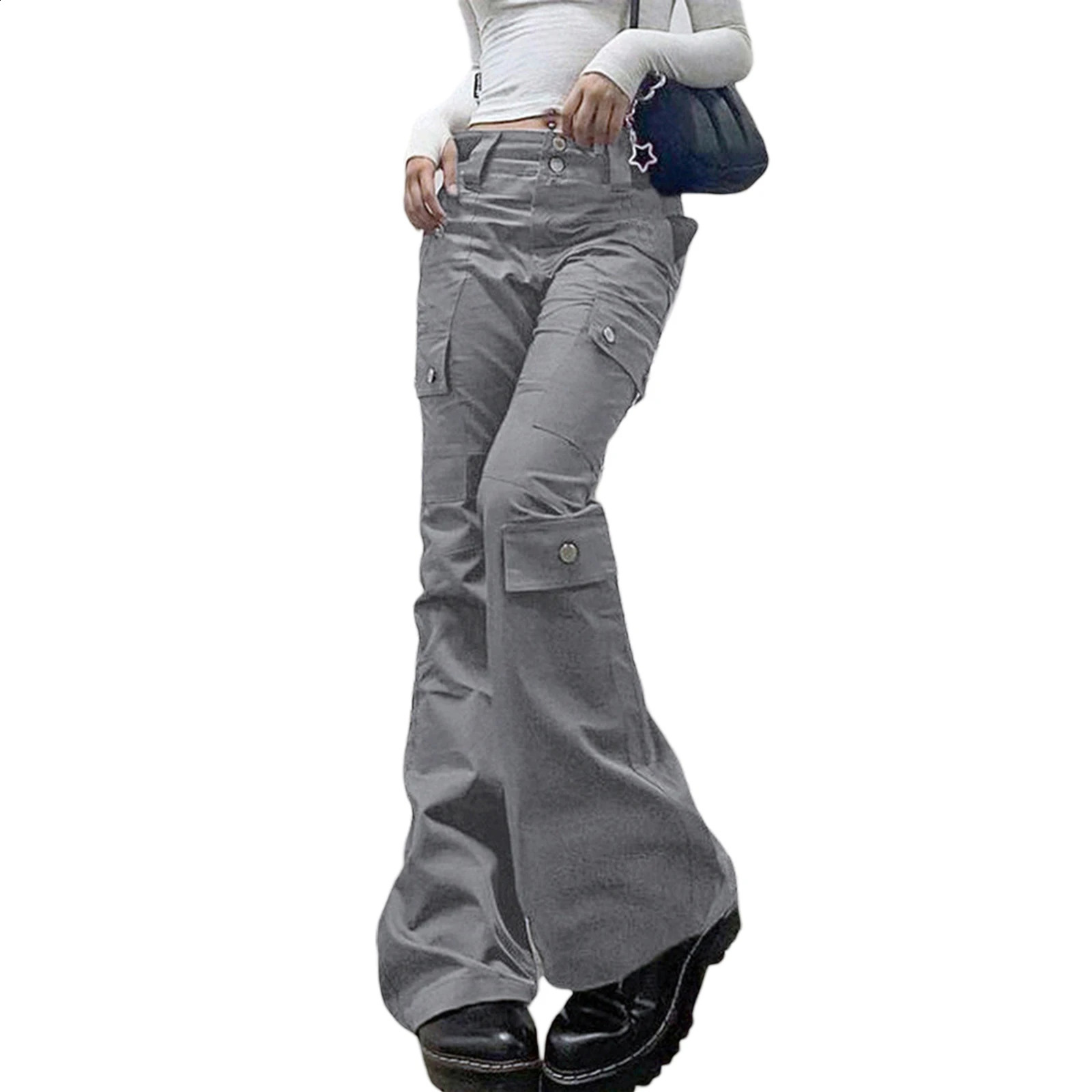 Women Denim Pants Plain Color Straight-Leg Multi-Pockets Long Jeans Ladies Street Wear Jeans Pants 240813