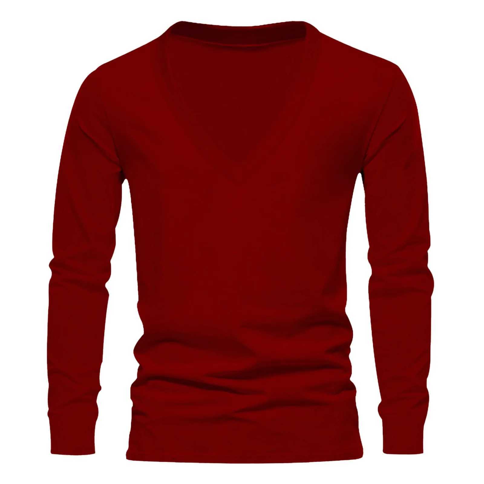 Mens T Shirt Solid Color V Neck Long Sleeve Loose Leisure Men Clothing Streetwear 2024 Fashion Casual bottoming shirts S-3XLM240814