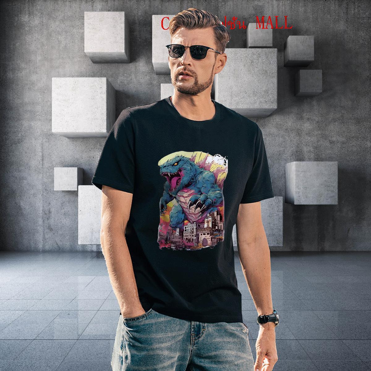 Loose T Shirt For Man dinosaur Crew Neck Breathable Hip Hop DIY Logo Oversized 230g 100% Cotton Couples T Shirts 2024 New Tee Shirt