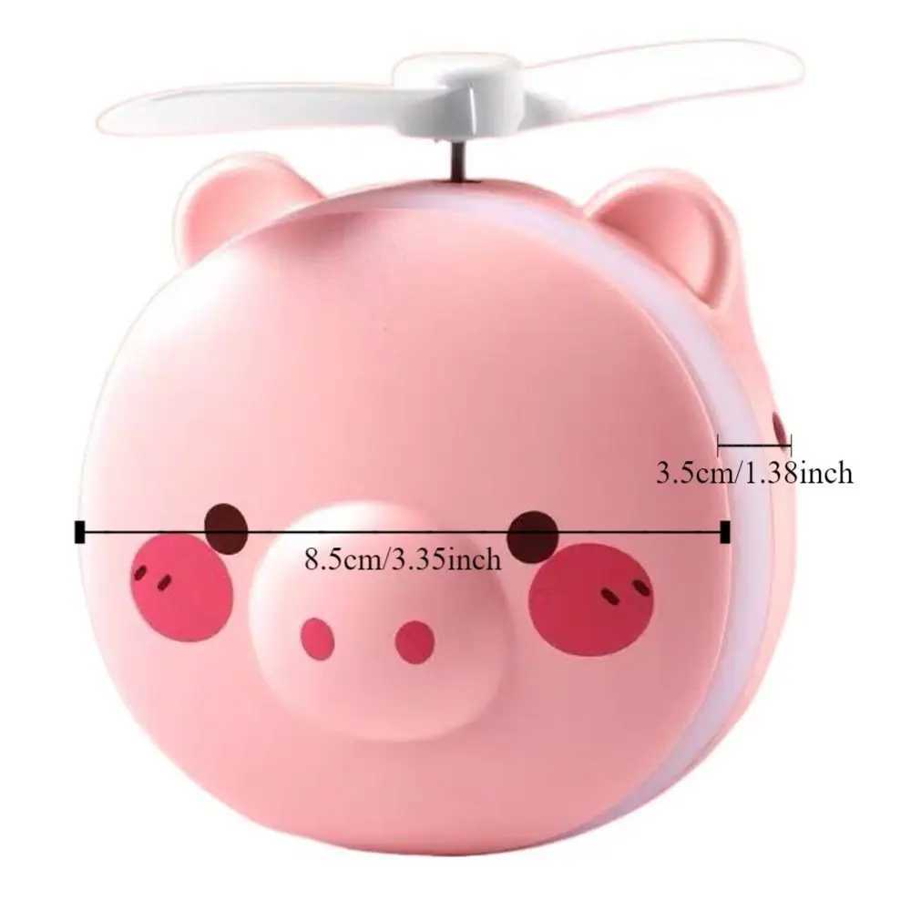Handheld cartoon makeup mirror with fan creative cute pink pig fan LED light circular LED makeup mirror night light W240813