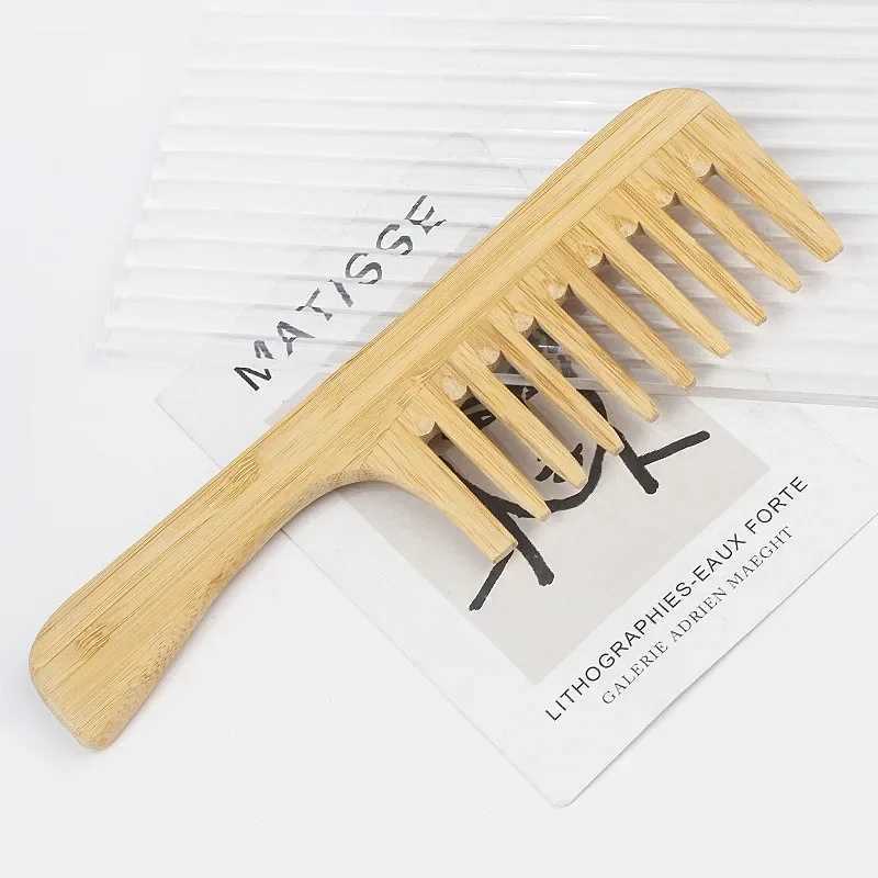 Combs natural bamboo and wood hair comb anti-static African fork comb womens round wide tooth wooden comb womens hair brush W240813