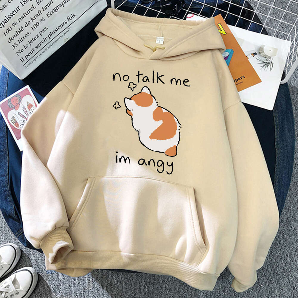 No Talk Me Angry Cat Cute Print Hooded Men Women Aesthetic Trendy Plus Size Hoodies Comfortable Unisex Classic Sweatshirt n