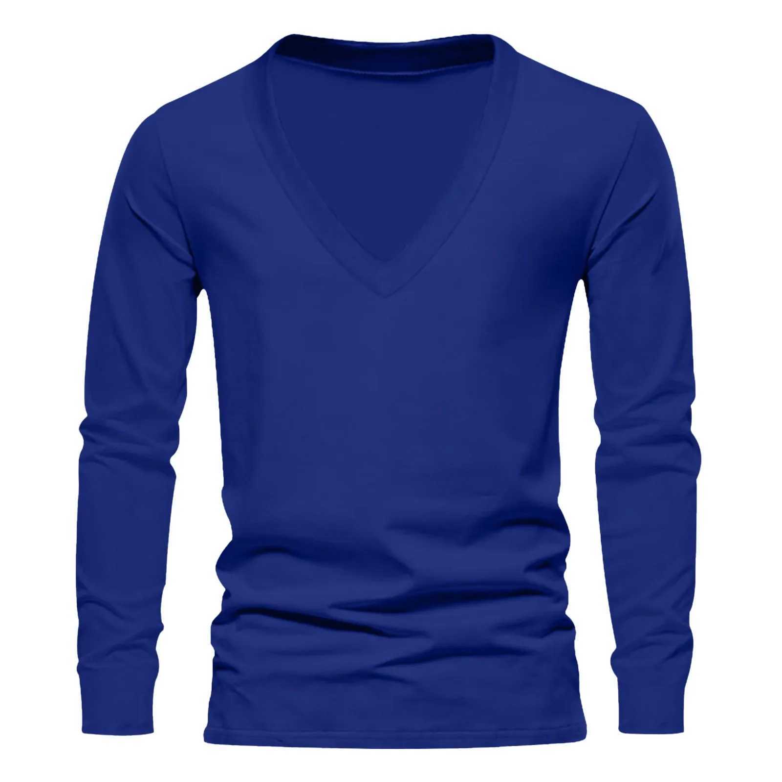 Shirt Bottoming V Neck Mens Thermal V-neck Slim Pullover T-shirts Solid Underwear Long Sleeve Comfortable Tops 2024M240814
