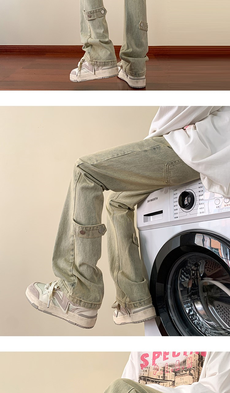 C315-G202 American High Street Mid Seam Splicing Hand Wipe Ma Liu Laundry Jeans (P48X68) 4