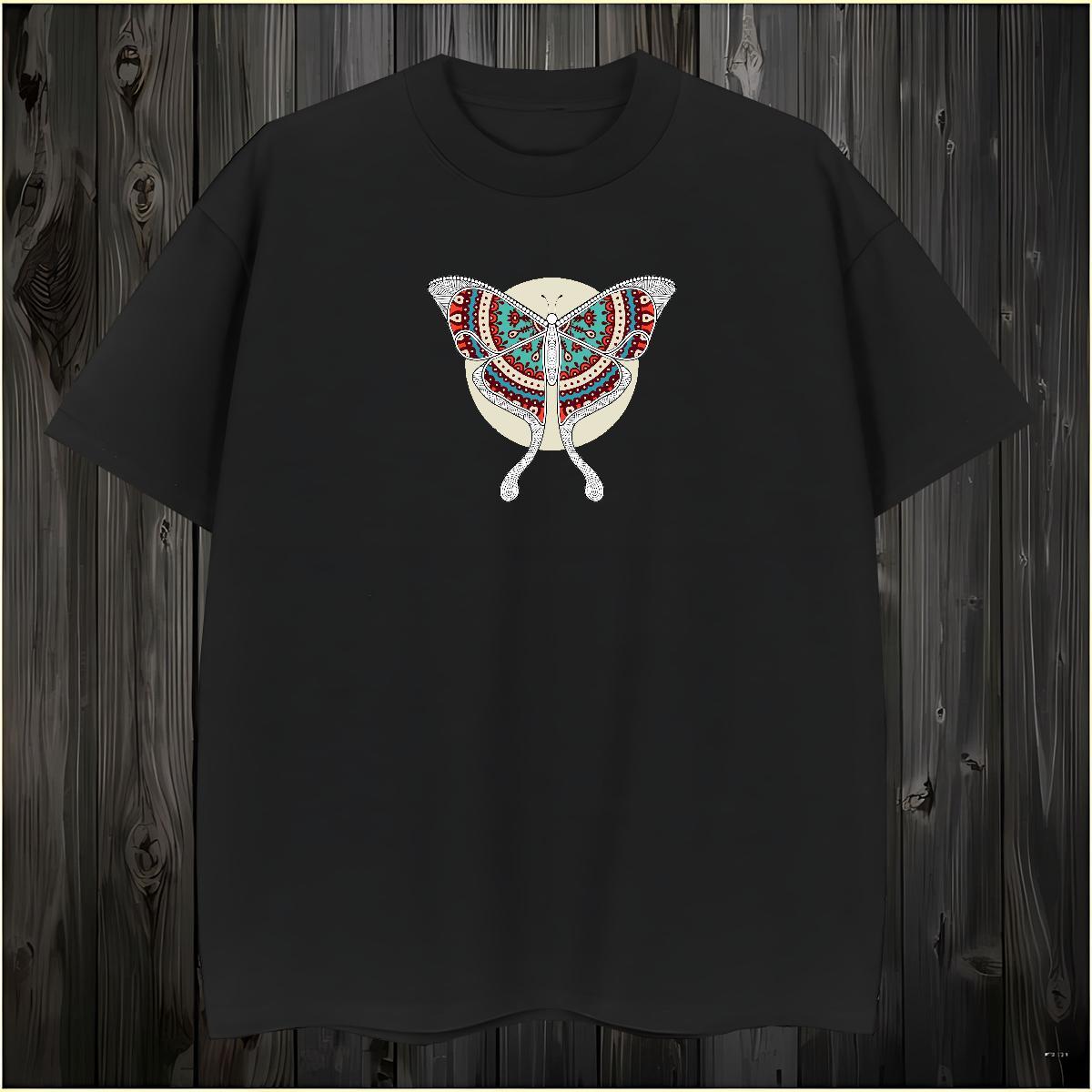 Classic T-Shirts for Men Butterfly O-Neck Short Sleeve Street Wear Anime 230g Pure Cotton Men Tops Tees 2024 Tees Shirts
