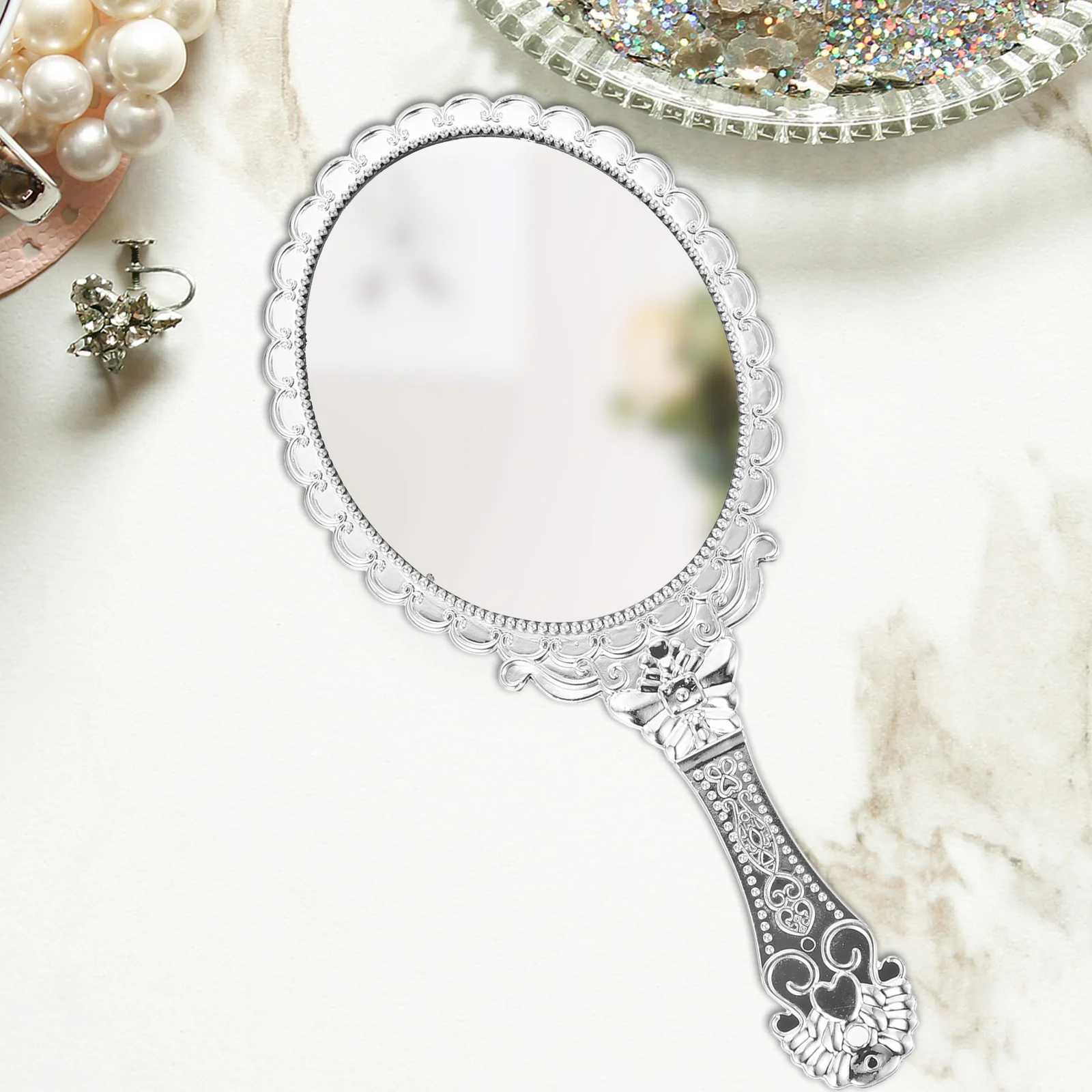Retro Handle Mirror Portable Travel Makeup Mirror Dressing Table Mini Handheld Compact W240813