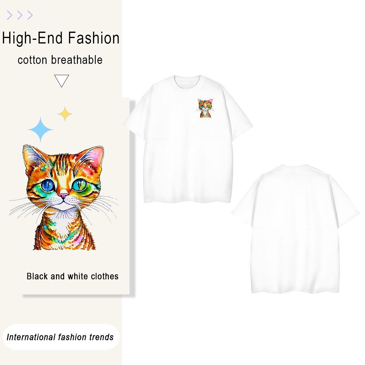 T shirt 230g 100% Cotton cat Home Outdoor Breathable Soft Custom Anime Men Clothes T-Shirt Free Shipping Loose Fit Polos
