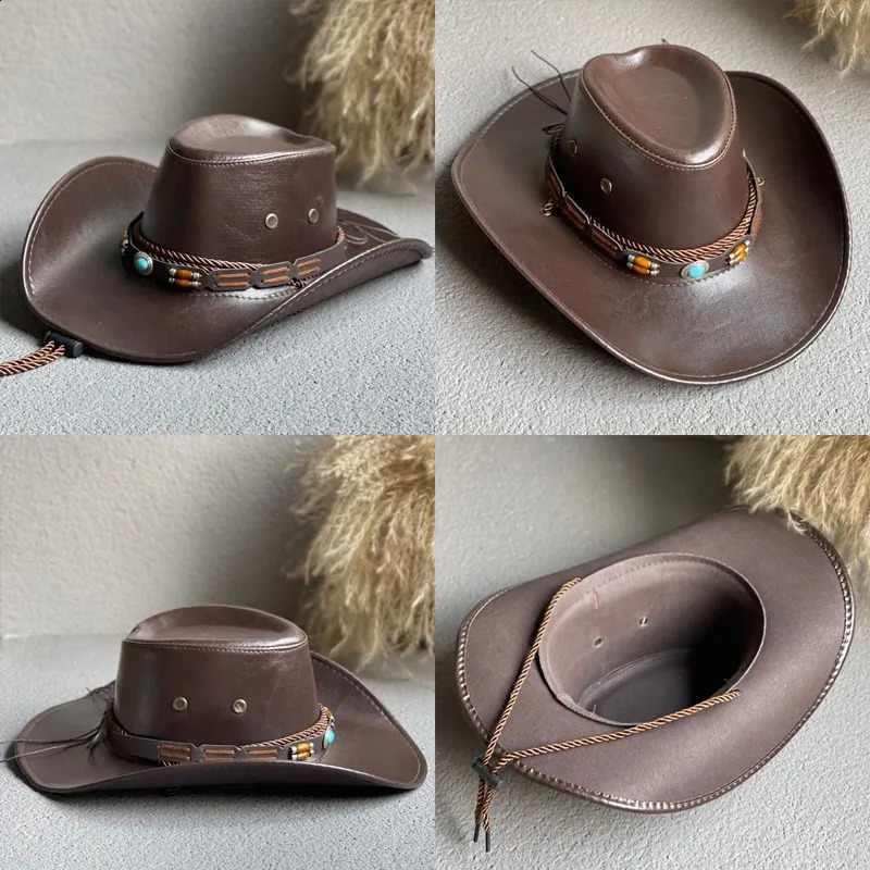 Artificial Leather Western Womens Cowboy Hat Outdoor Mens Sunscreen Hat Retro Mens Dress Hat Panama Cowboy Hat Jazz Hat 240808