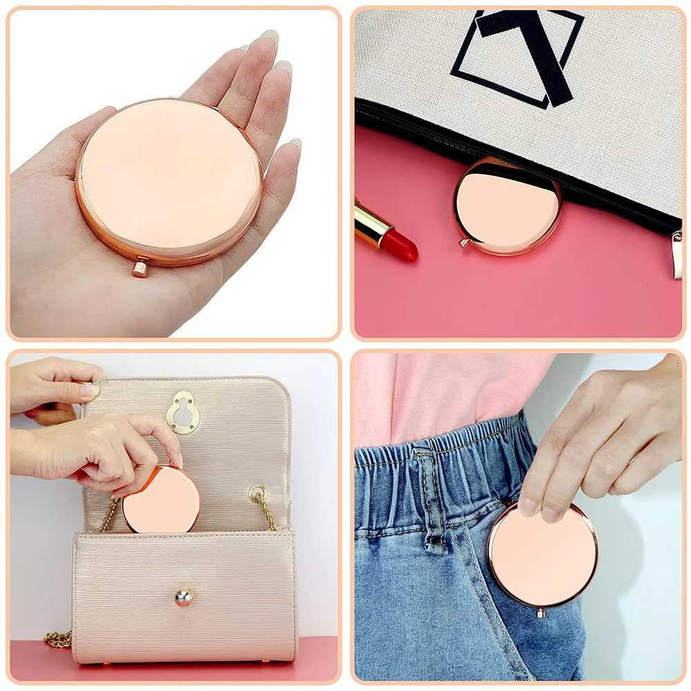 Magnifying makeup circular mirror double-sided metal cosmetics portable appearance glass compact handheld mirror rose gold letter pattern W240813